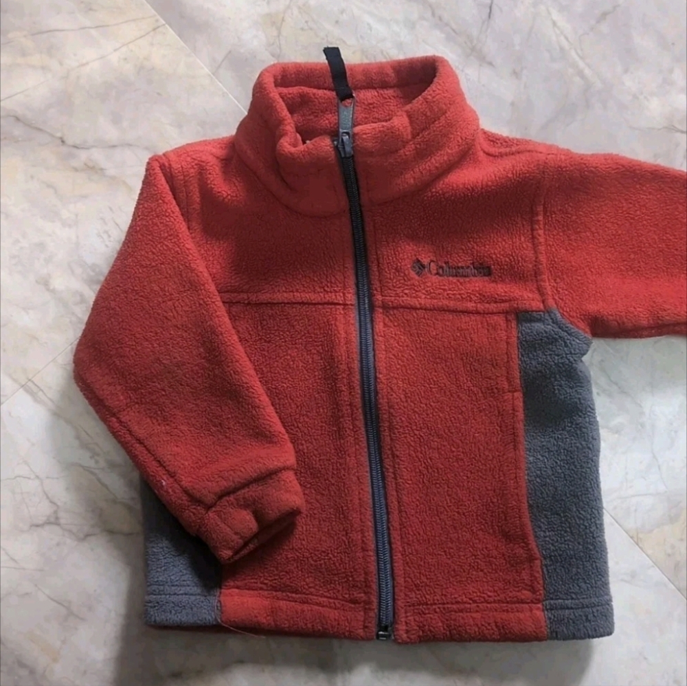 Columbia Tech Mountain Toddler Boys Orange Zip Up Fleece Jacket Size 24m 2T